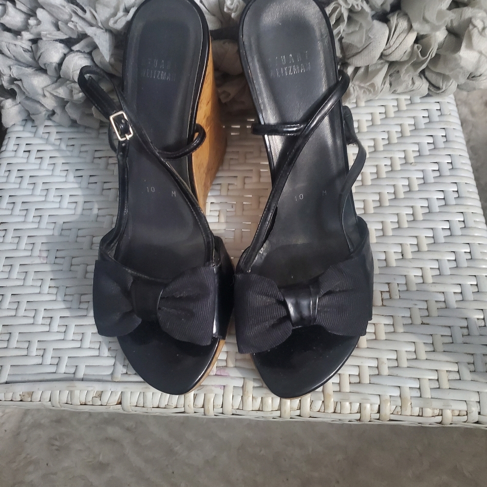 Black Bow Wedge Sandals - Women